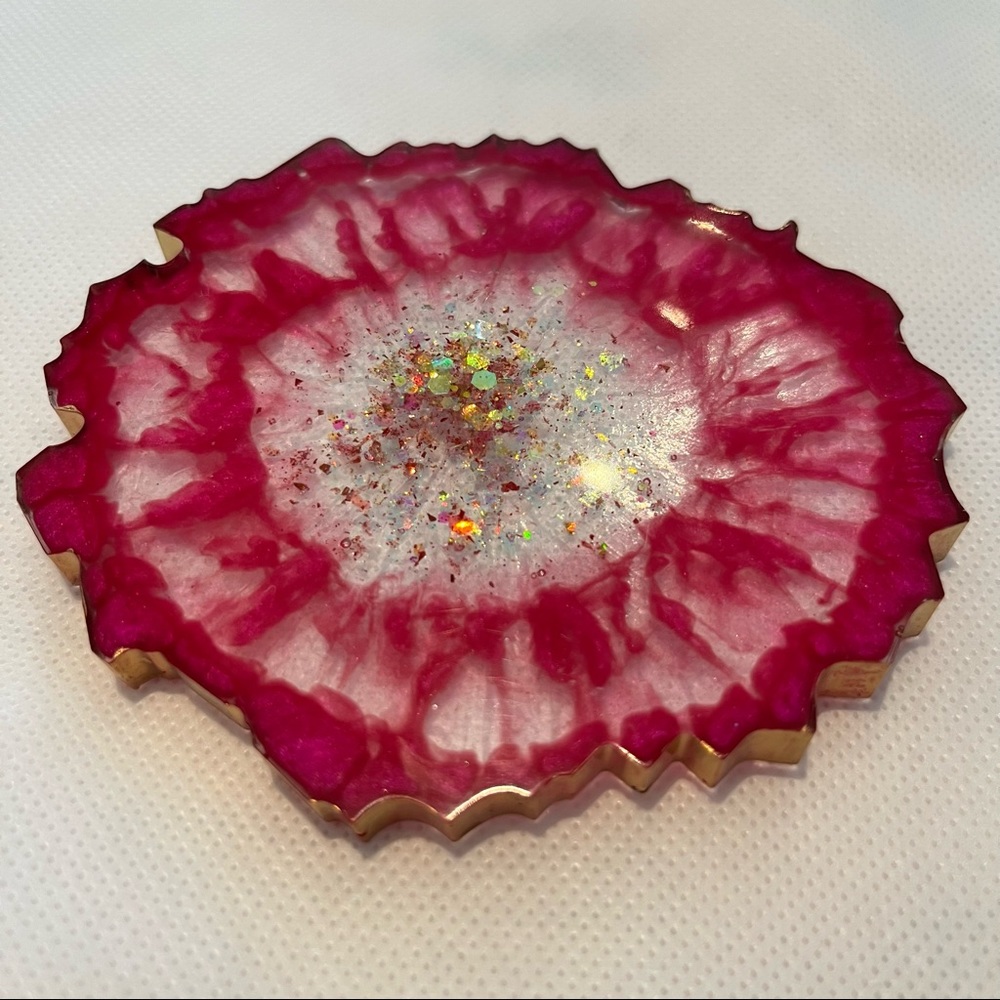 Glitter Resin Coaster- pink and gold